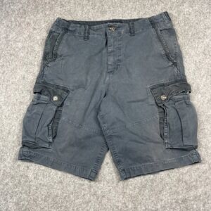 American Eagle Longer Length Cargo Shorts 32 Faded Black Flex Distress Grunge